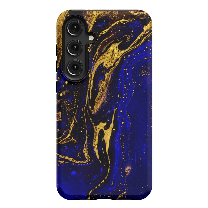 Galaxy S24 Plus StrongFit Blue marble and abstract gold background texture with swirls by ArtsCase