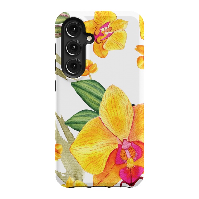 Galaxy S24 StrongFit watercolor yellow orchid flowers by haroulita