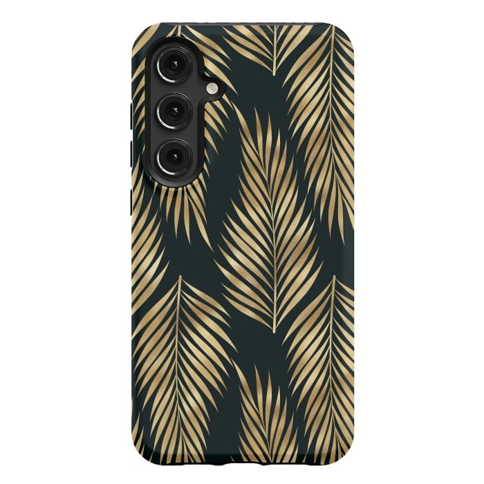 Galaxy S24 Plus StrongFit black gold fern leaves  by haroulita