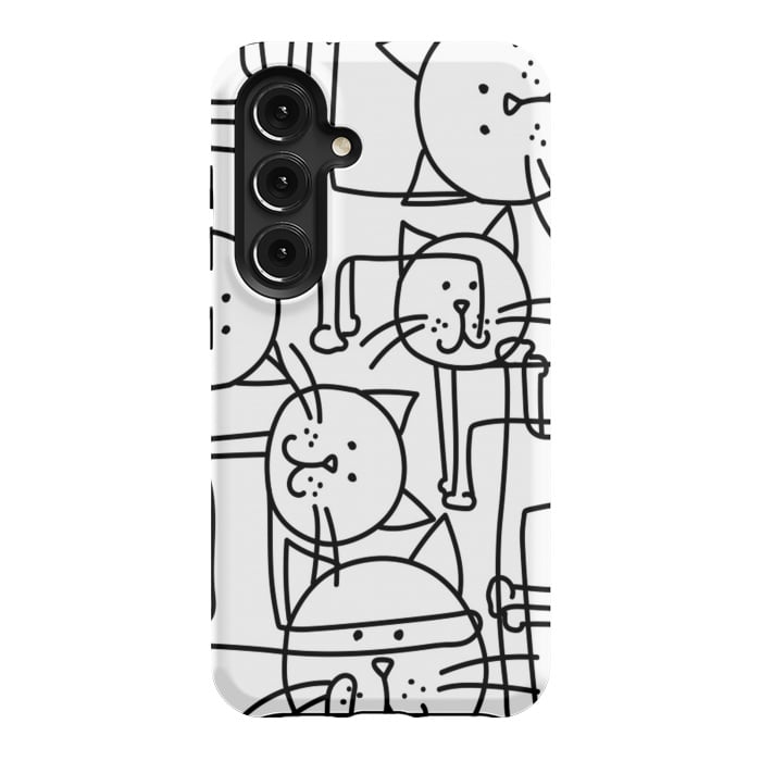 Galaxy S24 StrongFit black white doodle cats by haroulita