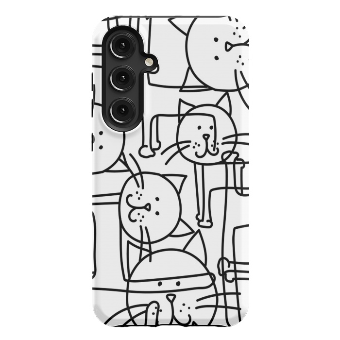 Galaxy S24 Plus StrongFit black white doodle cats by haroulita