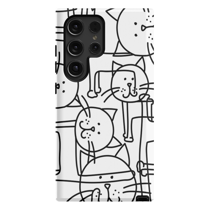 Galaxy S24 Ultra StrongFit black white doodle cats by haroulita