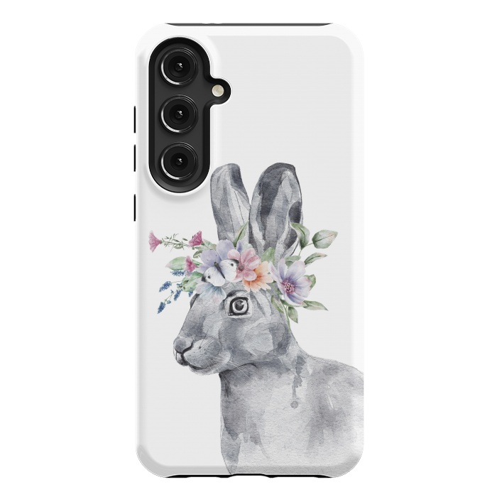 Galaxy S24 Plus StrongFit cute watercolor rabbit with flowers by haroulita