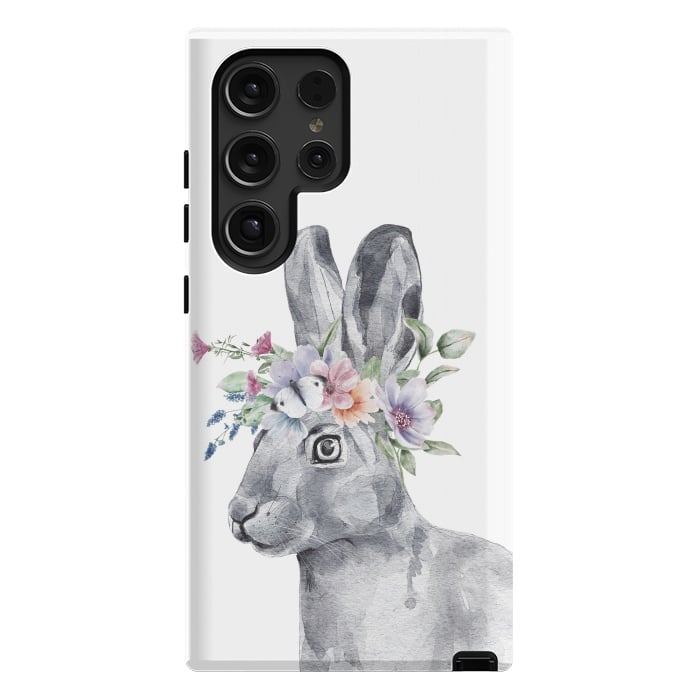 Galaxy S24 Ultra StrongFit cute watercolor rabbit with flowers by haroulita