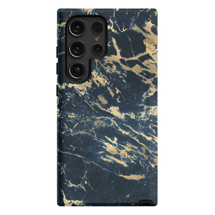 Galaxy S24 Ultra StrongFit dark blue gold marble by haroulita