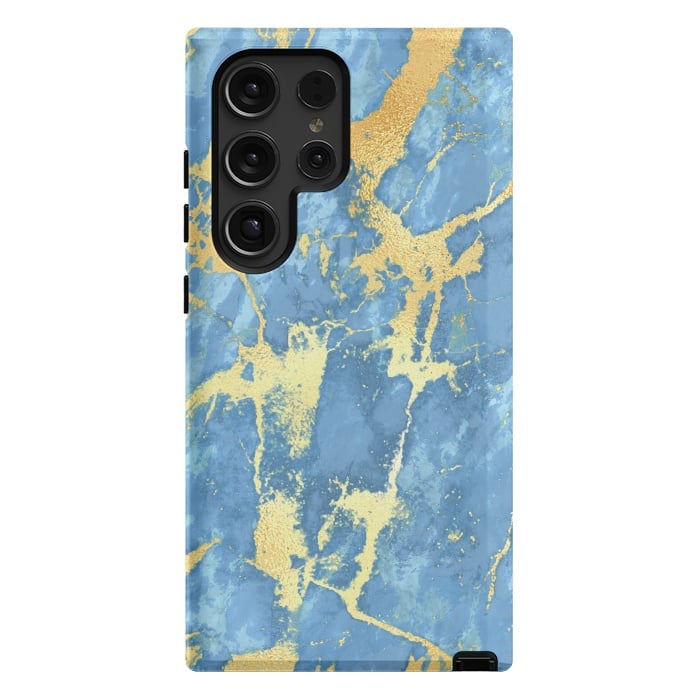 Galaxy S24 Ultra StrongFit sky blue gold marble by haroulita
