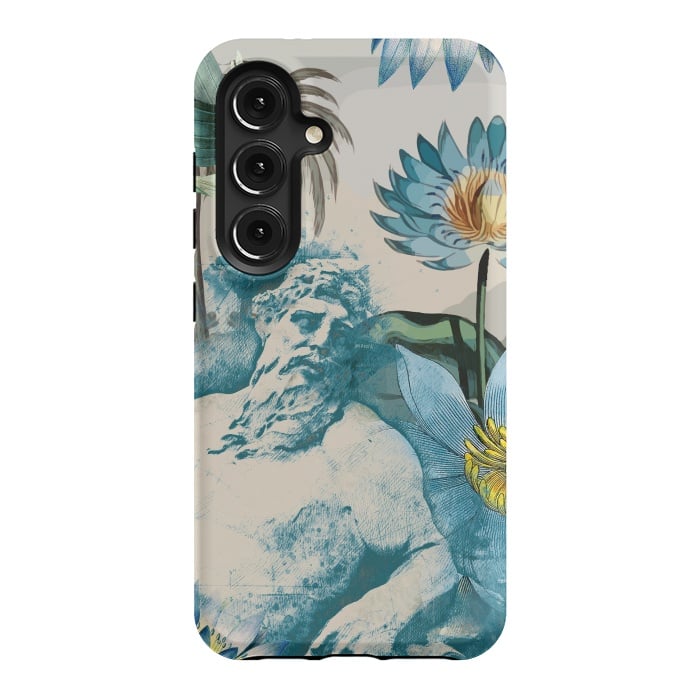 Galaxy S24 StrongFit Statue, tropical leaves, lotus petals - retro collage by Oana 