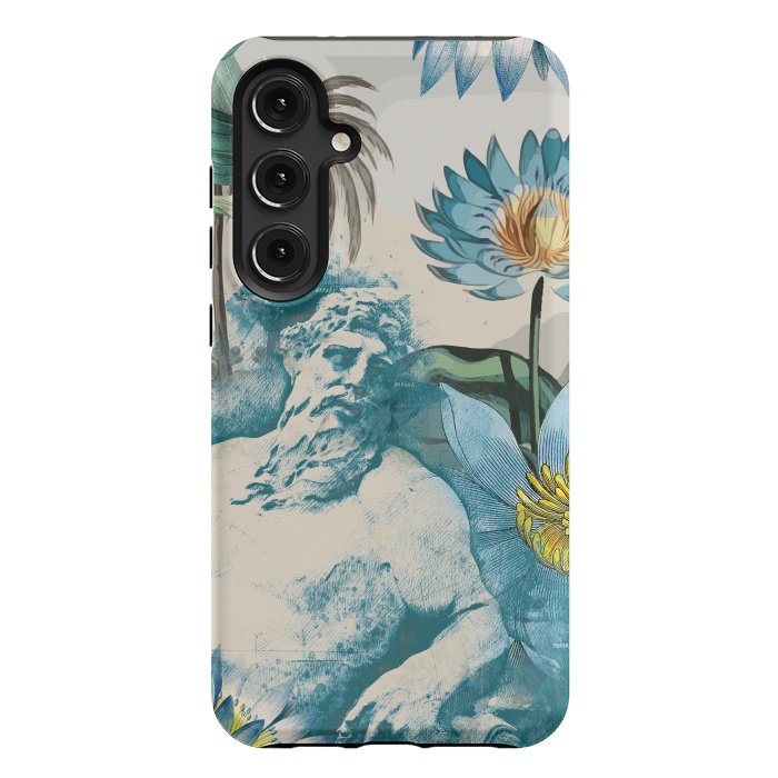 Galaxy S24 Plus StrongFit Statue, tropical leaves, lotus petals - retro collage by Oana 