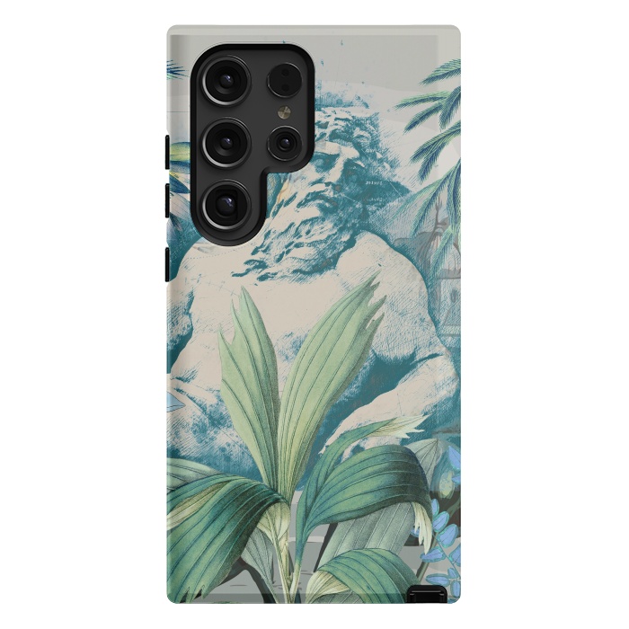 Galaxy S24 Ultra StrongFit Statue, tropical leaves, lotus petals - retro collage by Oana 