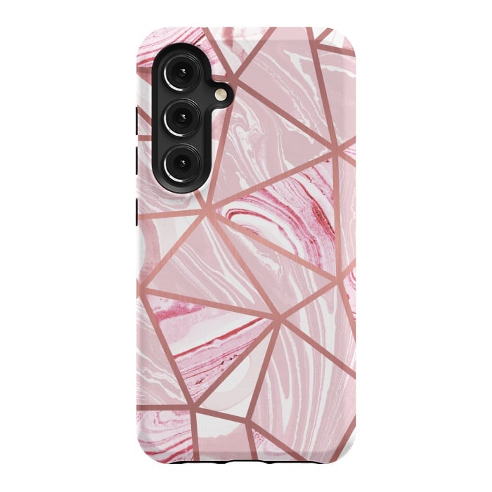 Galaxy S24 StrongFit Candy pink marble and rose gold triangles by Oana 