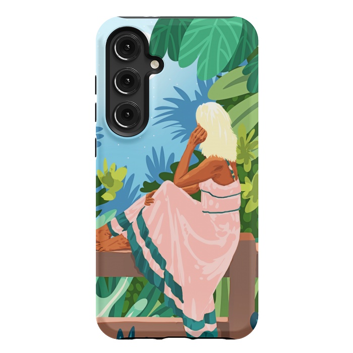 Galaxy S24 Plus StrongFit Forest Moon, Bohemian Woman Jungle Nature Tropical Colorful Travel Fashion Illustration by Uma Prabhakar Gokhale