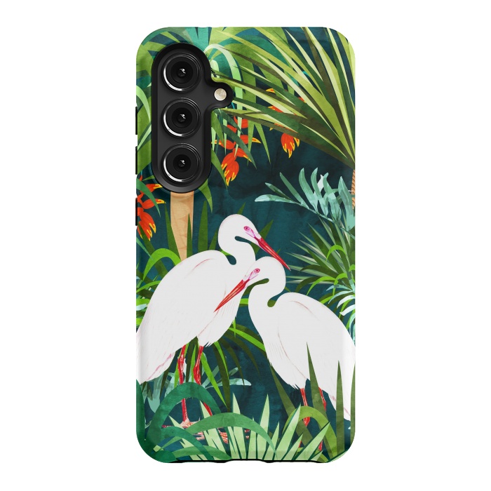 Galaxy S24 StrongFit To Me, You're Perfect, Tropical Jungle Heron Watercolor Vibrant Painting, Stork Birds Wildlife Love by Uma Prabhakar Gokhale