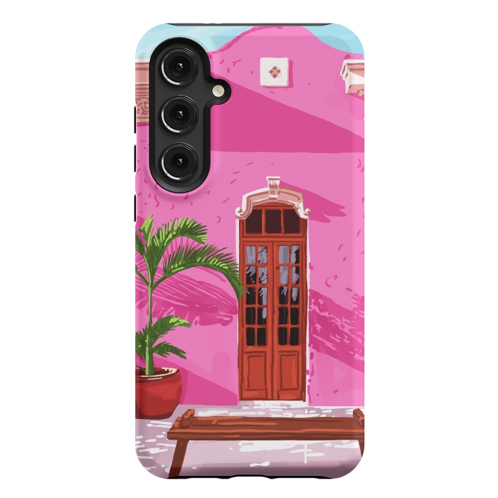 Galaxy S24 Plus StrongFit Pink Building Architecture | Pop Art Travel House Painting | Modern Bohemian Décor Spain Palace by Uma Prabhakar Gokhale