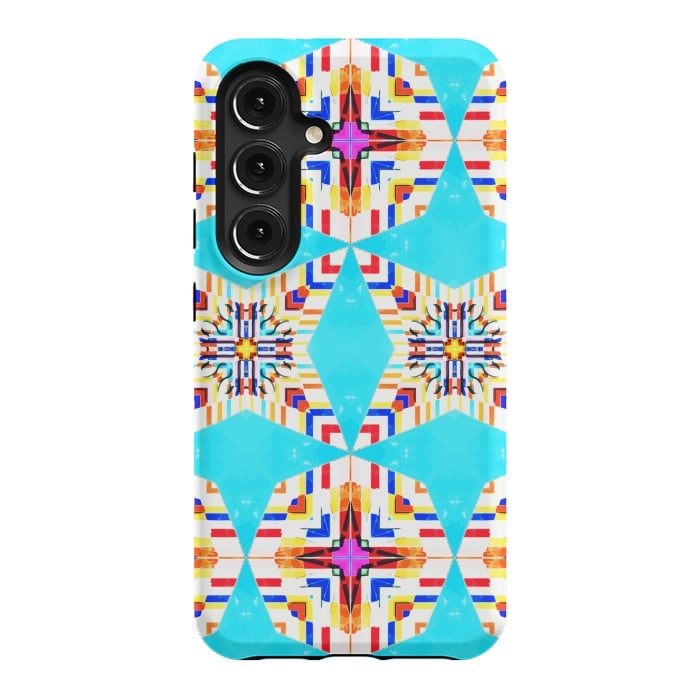 Galaxy S24 StrongFit Exotic Tiles, Moroccan Teal Kaleidoscope Pattern, Turkish Bohemian Colorful Culture Eclectic Graphic by Uma Prabhakar Gokhale