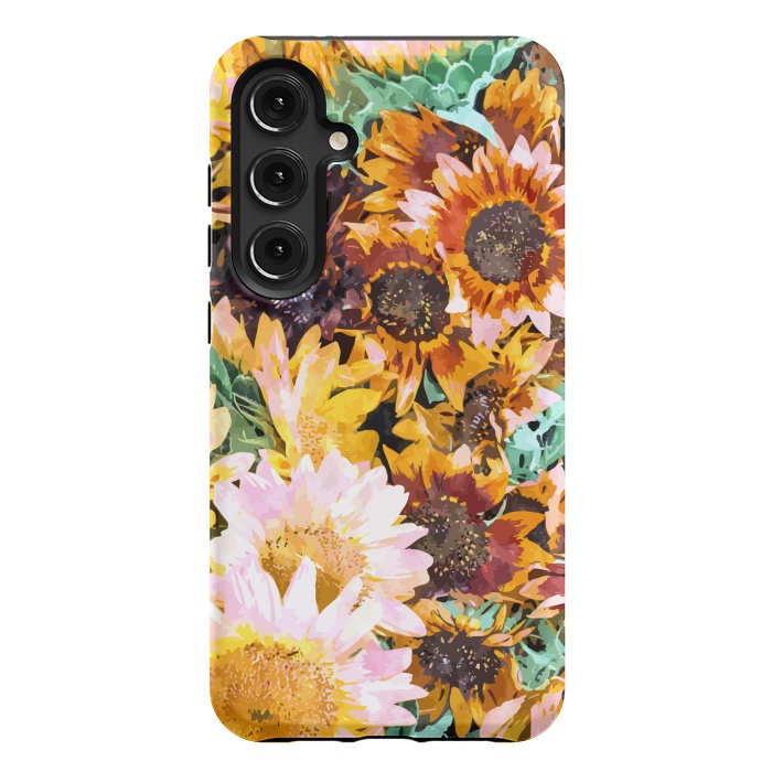 Galaxy S24 Plus StrongFit Summer Sunflowers, Modern Bohemian Urban Jungle Painting, Botanical Floral Blush Garden Nature by Uma Prabhakar Gokhale