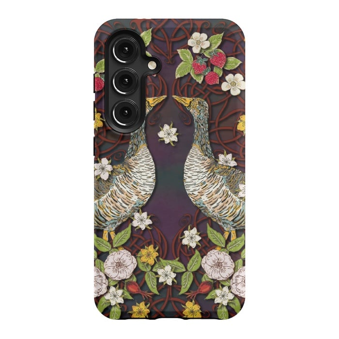 Galaxy S24 StrongFit Summer Strawberry Geese by Lotti Brown