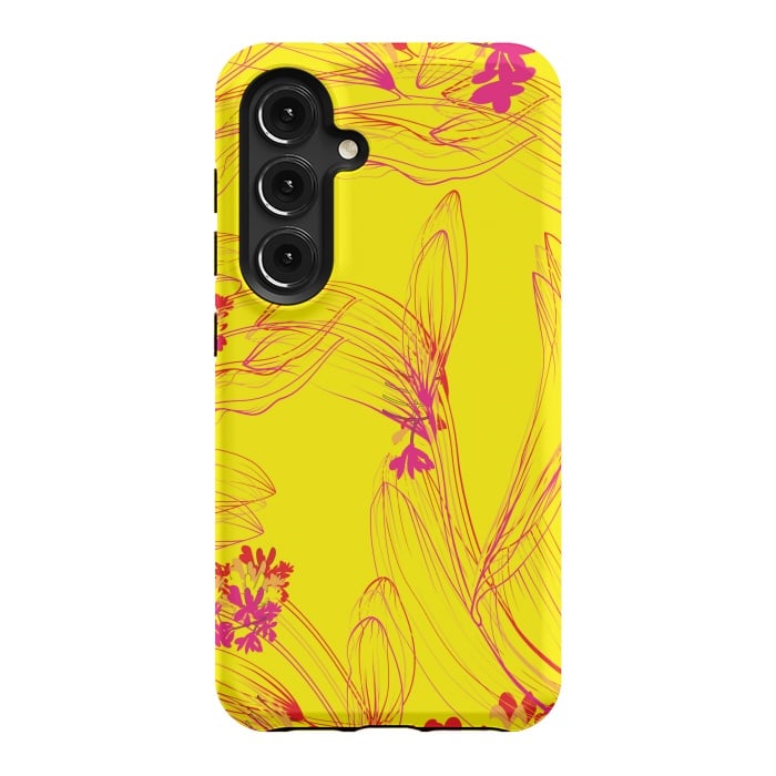Galaxy S24 StrongFit abstract pink yellow florals by MALLIKA