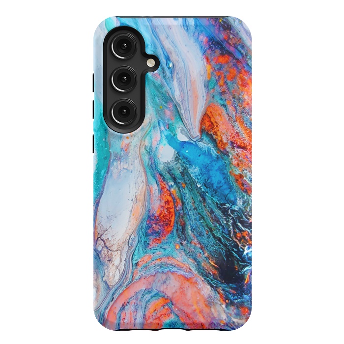 Galaxy S24 Plus StrongFit Marble Effect Color Pouring Acrylic Abstract Painting by BluedarkArt