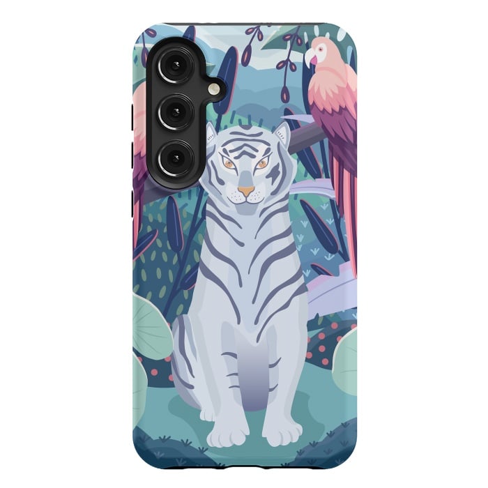 Galaxy S24 Plus StrongFit Blue tiger and parrots by Jelena Obradovic