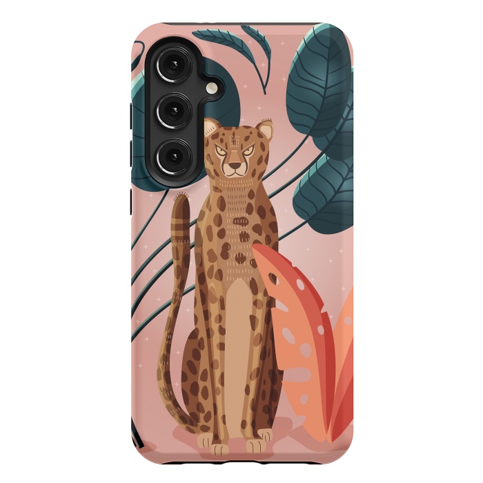 Galaxy S24 Plus StrongFit Cheetah and palm leaves by Jelena Obradovic