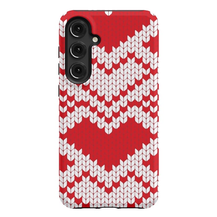 Galaxy S24 Plus StrongFit Red white knitted heart pattern by haroulita