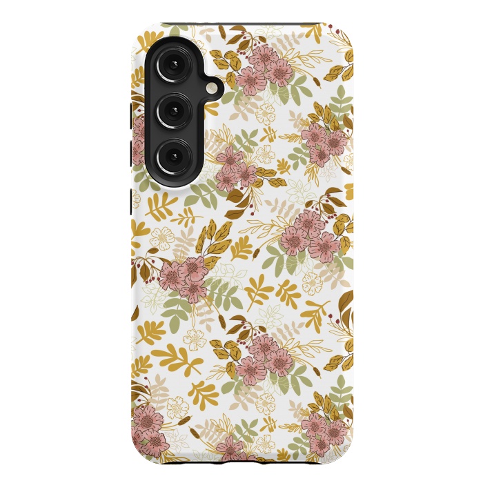 Galaxy S24 Plus StrongFit Autumnal Florals in Pink and Mustard by Paula Ohreen