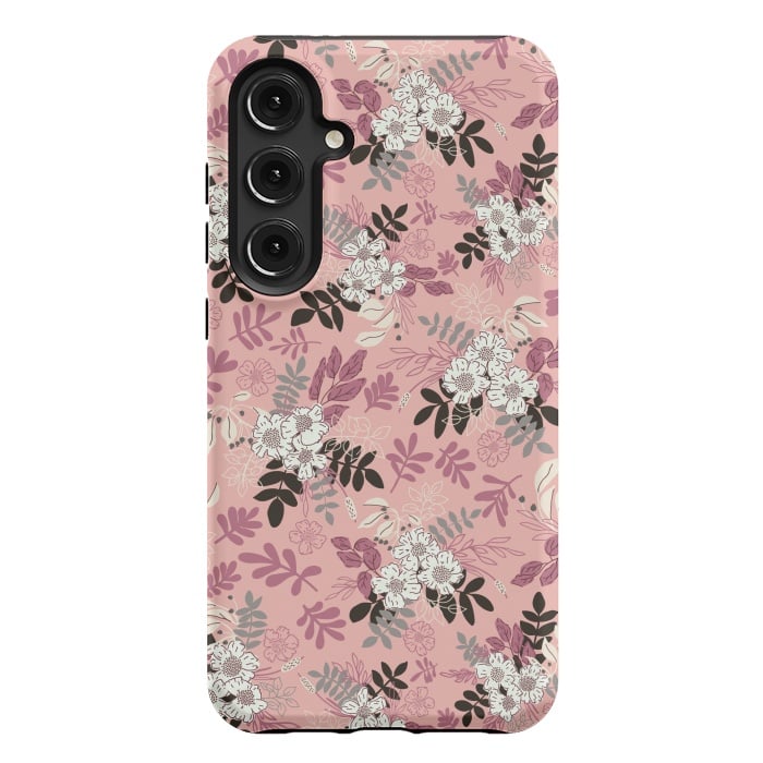 Galaxy S24 Plus StrongFit Autumnal Florals in Pink, Black and White by Paula Ohreen