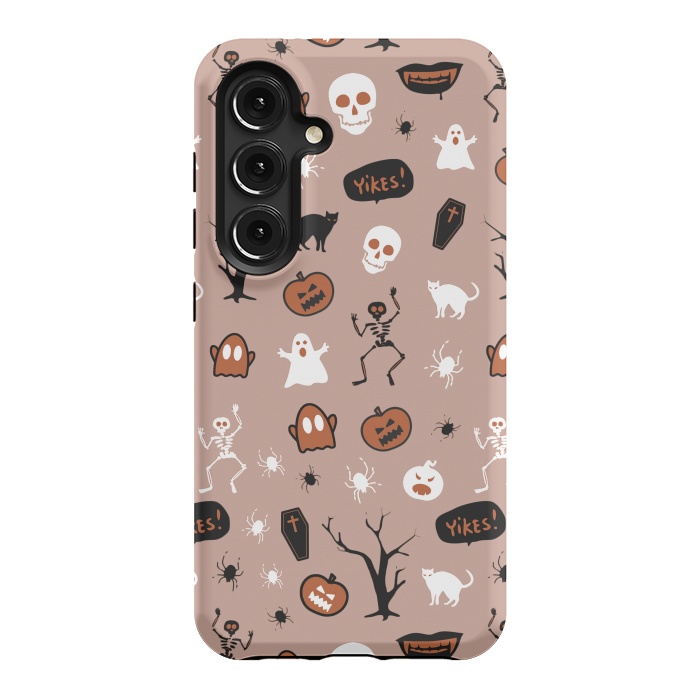 Galaxy S24 StrongFit Halloween monsters pattern - skeletons, pumpkins, ghosts, cats, spiders by Oana 