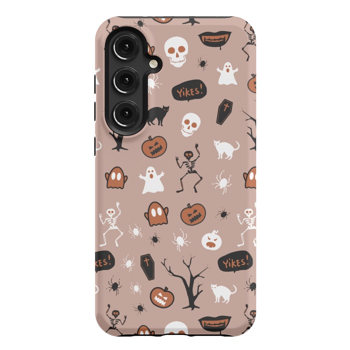 Galaxy S24 Plus StrongFit Halloween monsters pattern - skeletons, pumpkins, ghosts, cats, spiders by Oana 