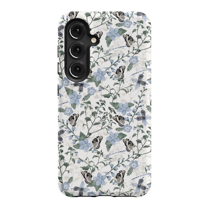 Galaxy S24 StrongFit Delicate Watercolour Butterflies and Dragonflies half-drop repeat pattern by Paula Ohreen