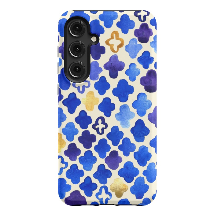 Galaxy S24 Plus StrongFit Rustic Watercolor Moroccan in Royal Blue & Gold by Tangerine-Tane