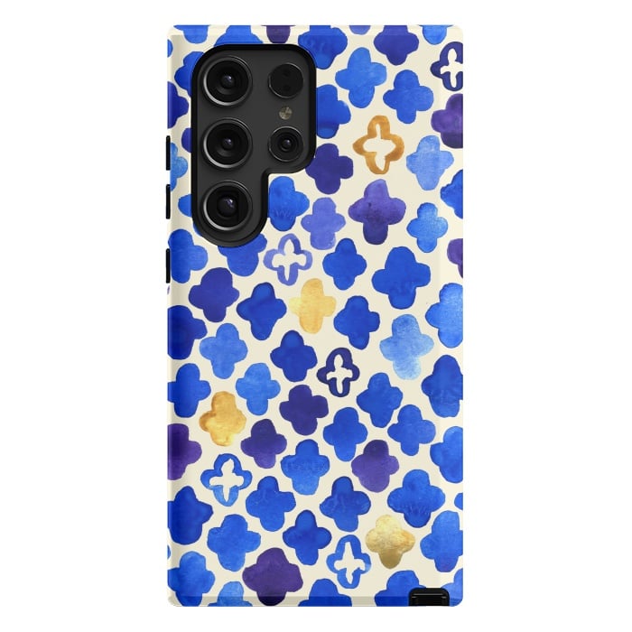 Galaxy S24 Ultra StrongFit Rustic Watercolor Moroccan in Royal Blue & Gold by Tangerine-Tane