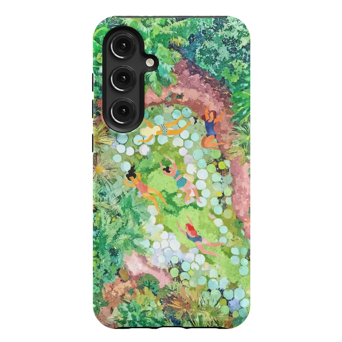 Galaxy S24 Plus StrongFit Tropical Vacay | Rainforest Jungle Botanical Lush Nature | Summer Lake People Swim | Boho Painting by Uma Prabhakar Gokhale