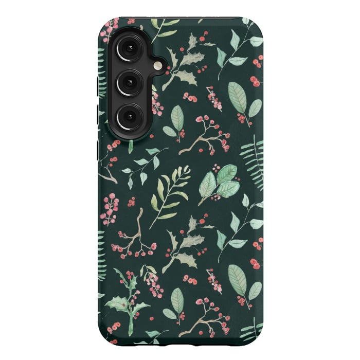 Galaxy S24 Plus StrongFit Berries and winter foliage - Christmas pattern by Oana 