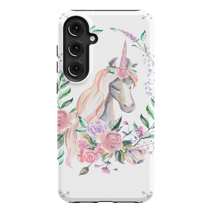 Galaxy S24 Plus StrongFit watercolor floral unicorn by haroulita