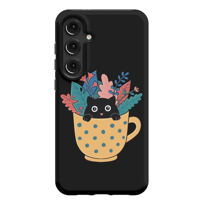 Galaxy S24 Plus StrongFit Cat and flowers by Coffee Man