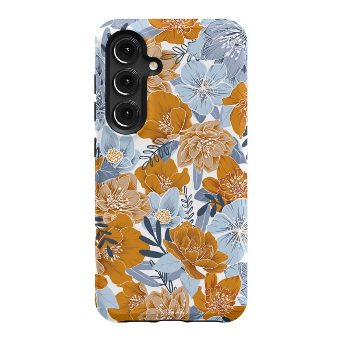 Galaxy S24 StrongFit Cozy Florals in Desert Sun, Navy and Fog by gingerlique