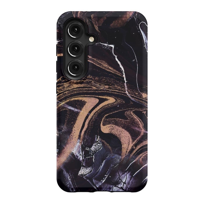 Galaxy S24 StrongFit Liquid marble with golden stripes - acrylic pour by Oana 