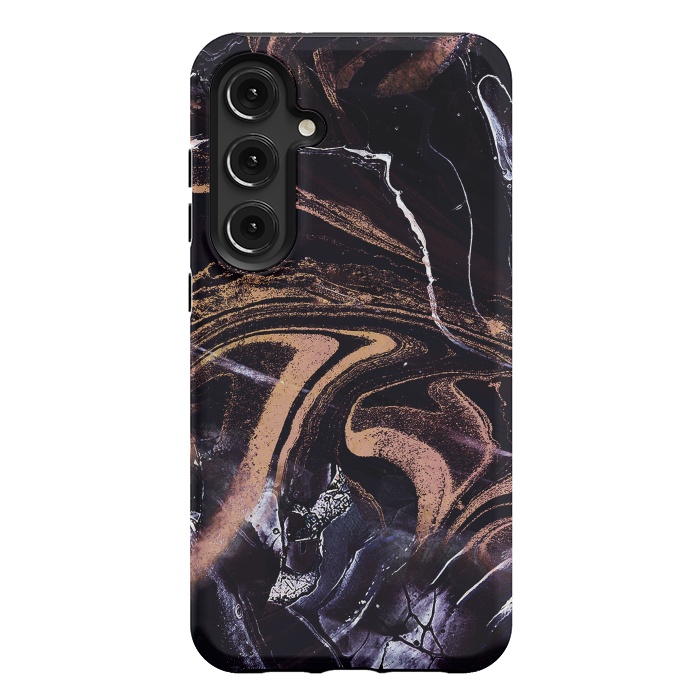 Galaxy S24 Plus StrongFit Liquid marble with golden stripes - acrylic pour by Oana 