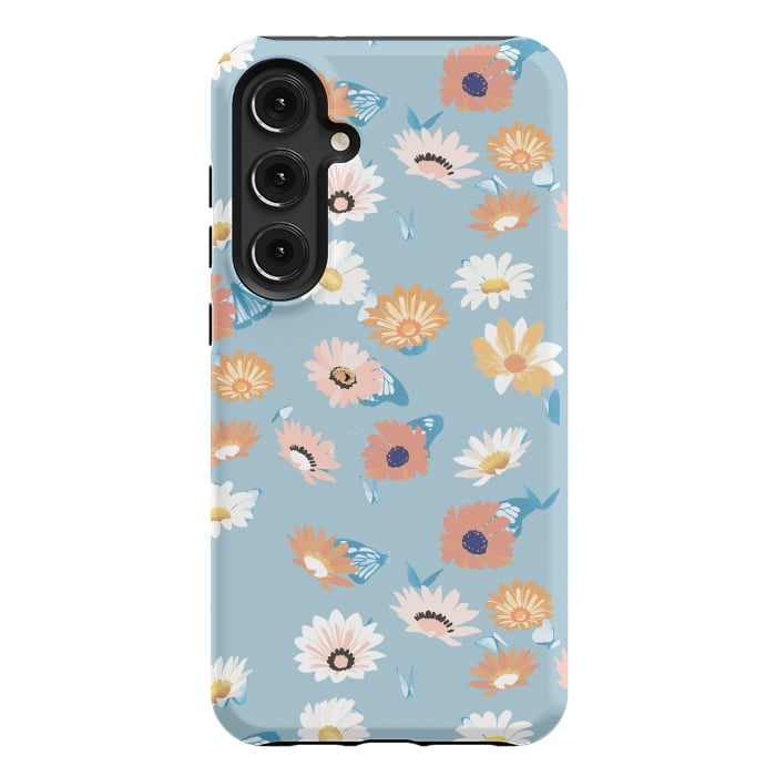Galaxy S24 Plus StrongFit Pastel daisy petals and butterflies - colorful aesthetic pattern by Oana 