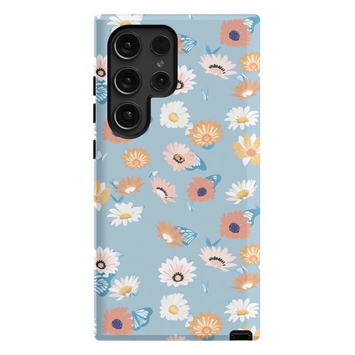 Galaxy S24 Ultra StrongFit Pastel daisy petals and butterflies - colorful aesthetic pattern by Oana 