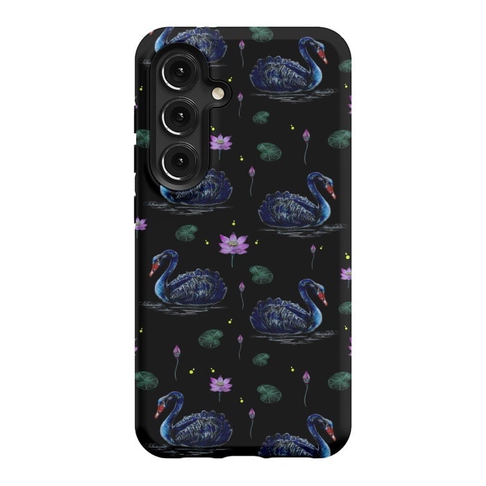 Galaxy S24 StrongFit Black Swans in Lily Pond by Negin Mf