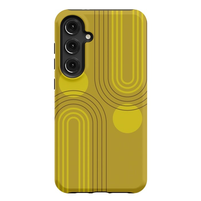 Galaxy S24 Plus StrongFit Mid Century Modern Geometric 147 in Old GOld Tones (Rainbow and Sun Abstraction) by nineFlorals