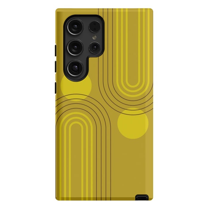 Galaxy S24 Ultra StrongFit Mid Century Modern Geometric 147 in Old GOld Tones (Rainbow and Sun Abstraction) by nineFlorals