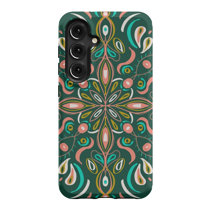 Galaxy S24 StrongFit Bold Boho Mandala in Green Coral and Gold by ECMazur 