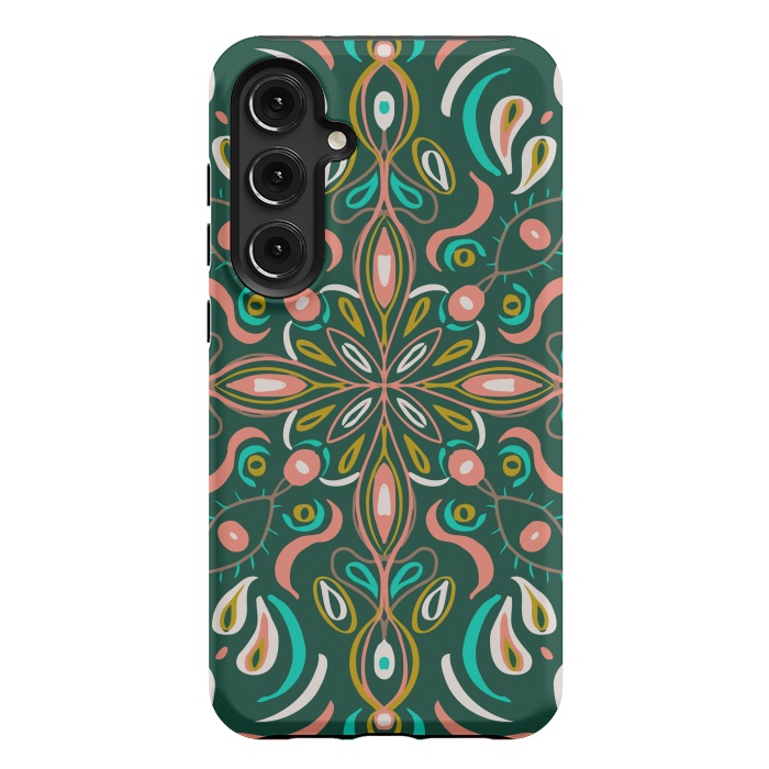 Galaxy S24 Plus StrongFit Bold Boho Mandala in Green Coral and Gold by ECMazur 