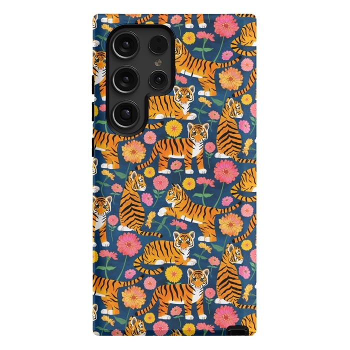 Galaxy S24 Ultra StrongFit Tiger Cubs and Zinnias by Tangerine-Tane