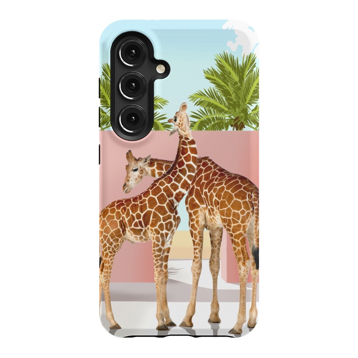 Galaxy S24 StrongFit Giraffe Villa | Contemporary Modern Architecture Digital Graphic Art | Wildlife Animals Palm Exotic by Uma Prabhakar Gokhale