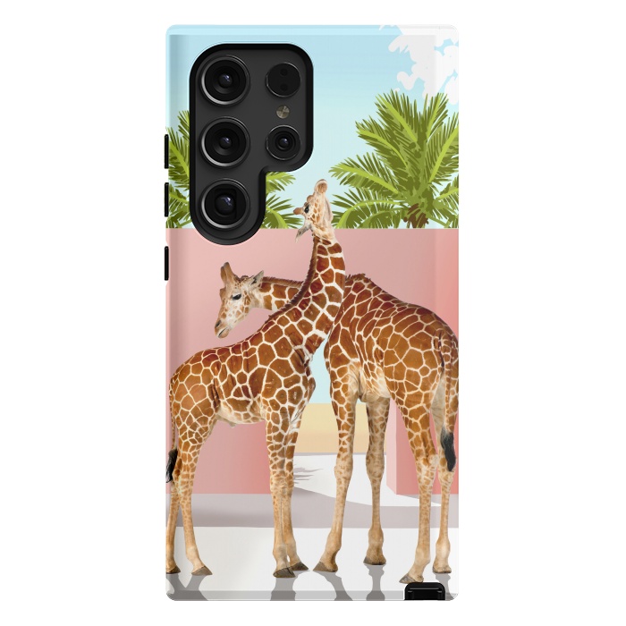Galaxy S24 Ultra StrongFit Giraffe Villa | Contemporary Modern Architecture Digital Graphic Art | Wildlife Animals Palm Exotic by Uma Prabhakar Gokhale