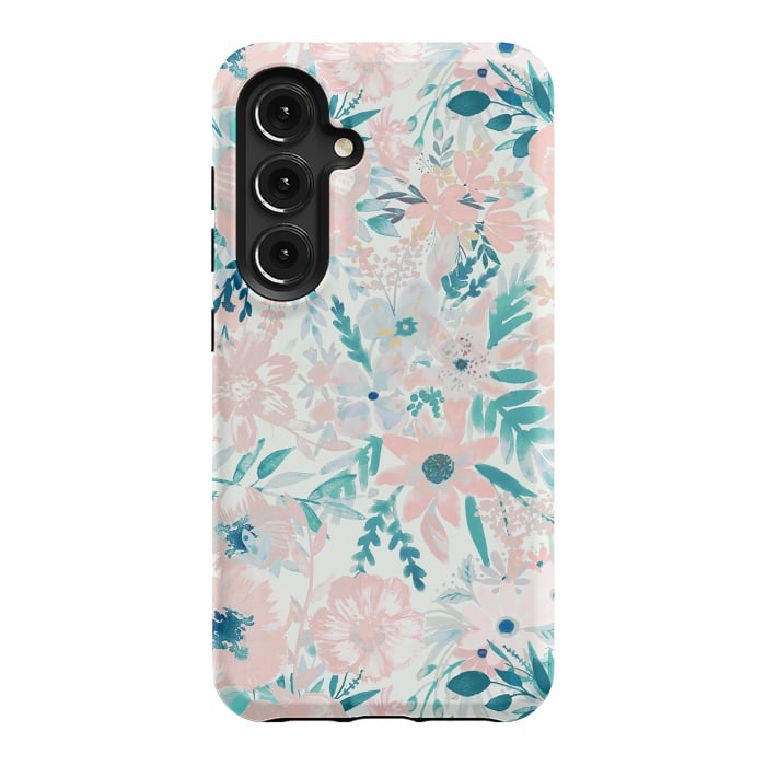Galaxy S24 StrongFit Watercolor wildflowers - petals and foliage pattern by Oana 
